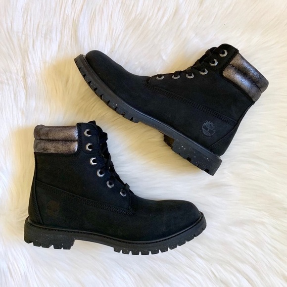 Timberland 6” Double Collar Black & Silver Boots - Picture 2 of 8
